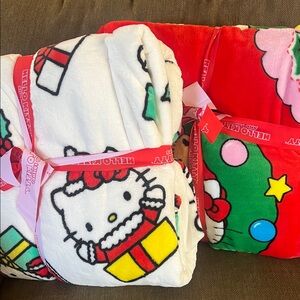 Hello Kitty Holiday Plush Throw Blanket Duo - Red, White, Green, Yellow